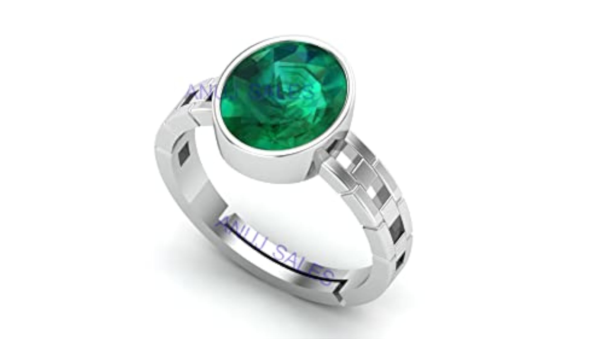 15.00 Ratti Natural Emerald Silver Plated Adjustable Ring